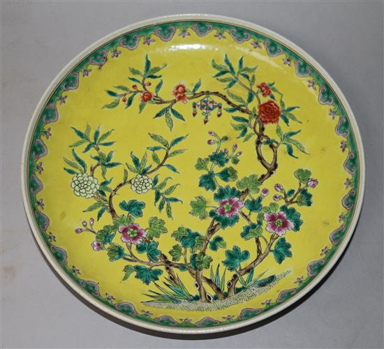 A Chinese yellow ground dish, jiaqing mark